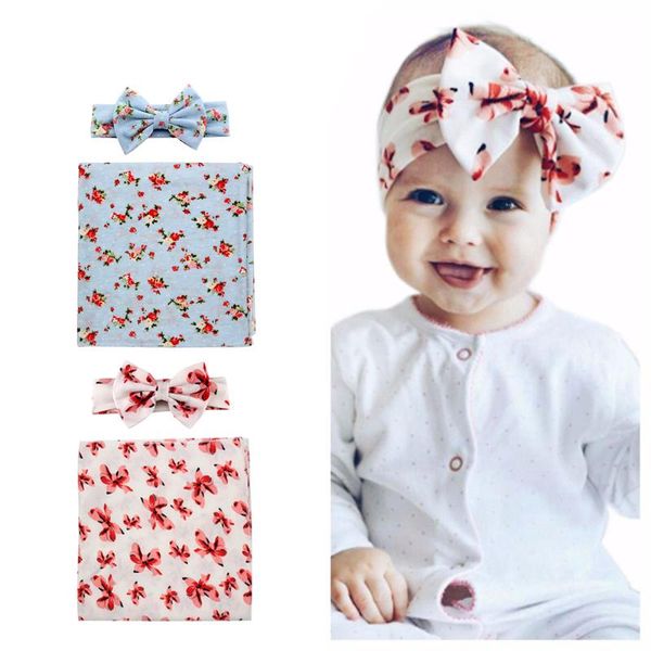 

hair accessories 2021 winter swaddle wrap soft printed cotton matching headband set pography headwear, Slivery;white