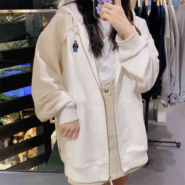

korea chao brand whoau bear bodysuit women's hooded 2021 new zipper coat, Black