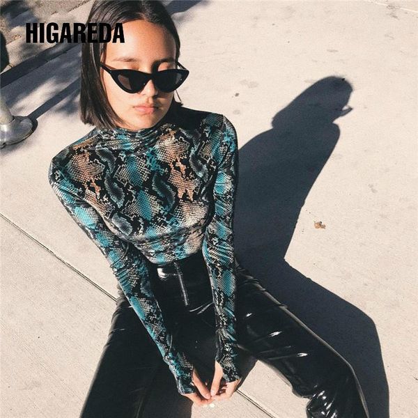 

long sleeve green snake print bodycon high neck bodysuits 2021 winter women streetwear fashion slim fit body women's jumpsuits & romper, Black;white
