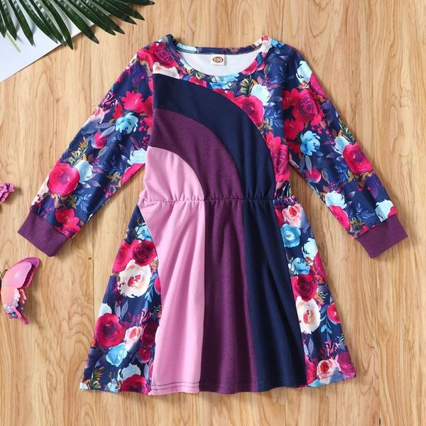 

girl's dresses toddler girl fall clothes 2021 winter dress for girls floral print long sleeve kids baby clothing 1-6y, Red;yellow
