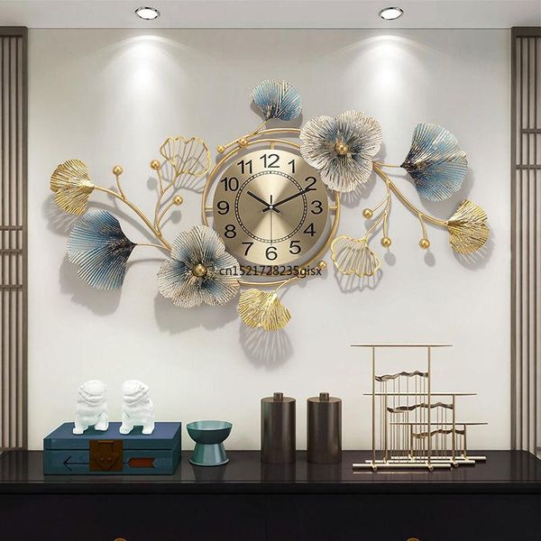 

creative clocks living room light luxury wall home decoration ginkgo leaf art atmospheric watches