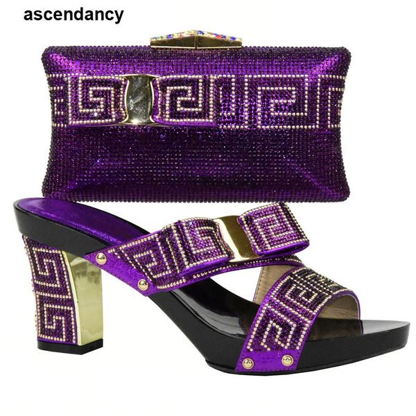 

dress shoes purple color matching women and bag set decorated with rhinestone nigerian party italy, Black
