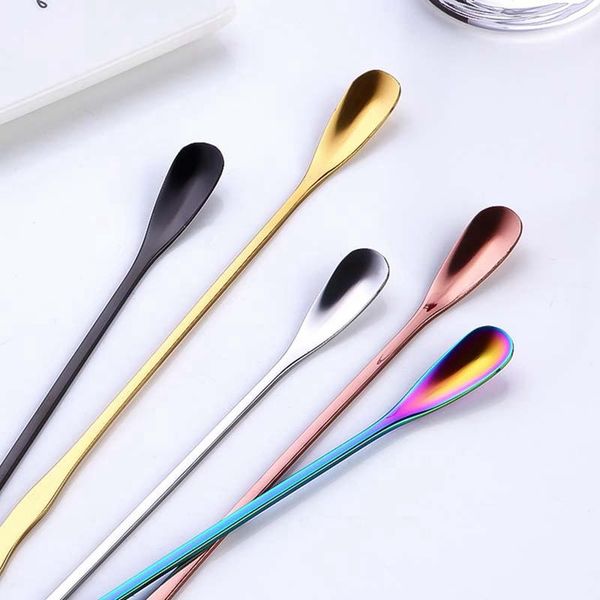 

spoons 1pc stainless steel coffee spoon with long handle colorful scoops dessert tea tableware set kitchen tools