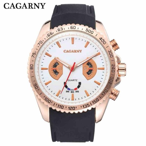

wristwatches cagarny sports watches for men silicone bracelet strap quartz watch gold fashion brand big clocks luxury male wristwatch gifts, Slivery;brown