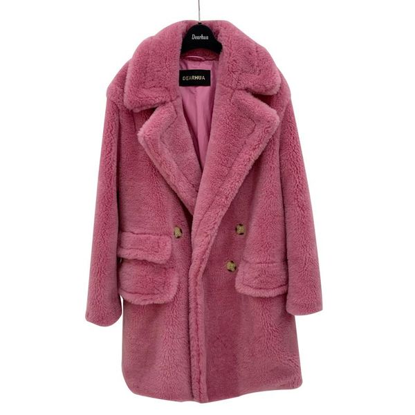 

russia winter extra long women fashion real sheep fur over coat girl leisure solid teddy color jacket overcoats 84cm women's & faux, Black