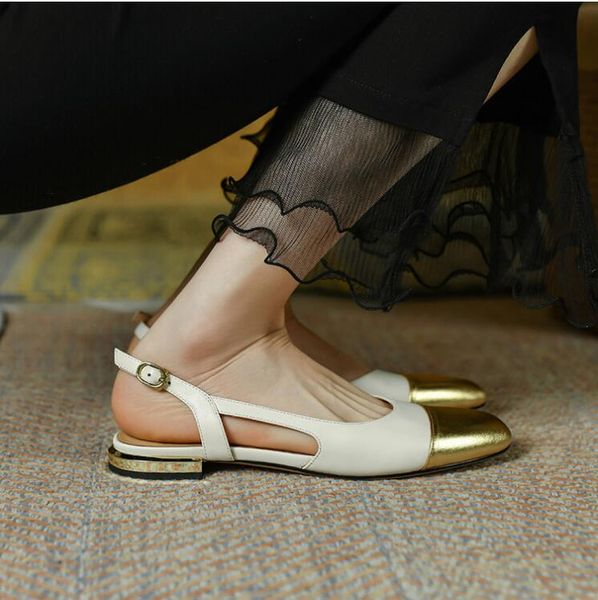 Cover Cowskin Black Beige Slingbacks Toe Lady Ballet Flats Summer Gladiators Women