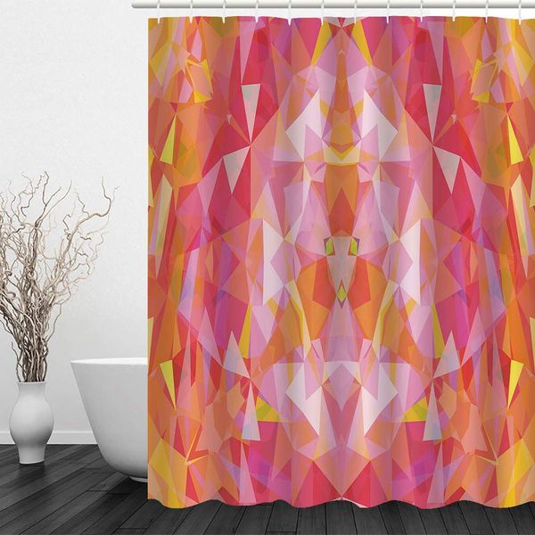 

polyester fabric shower curtain curtains geometric design, mosaic of a vector kaleidoscope, with hooks waterproof decorative