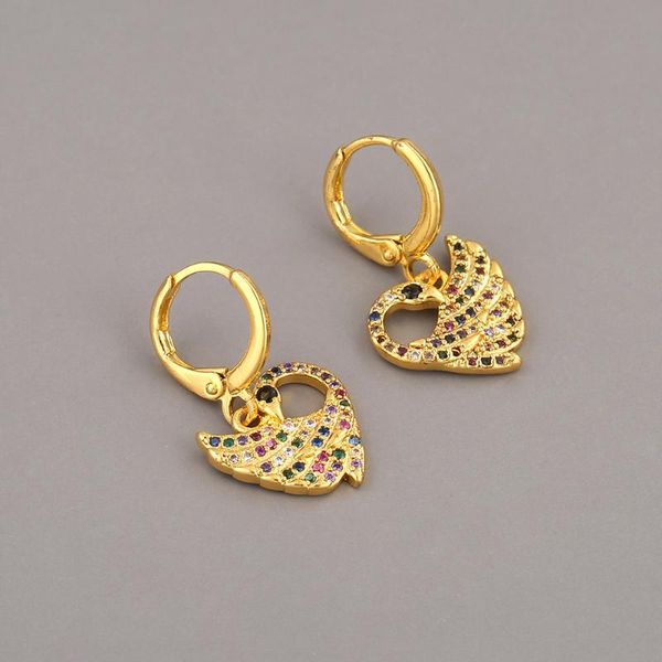 

hoop & huggie 1 pair rainbow pave zircon circle earrings dainty geometric mini piercing earring for women girls boho jewelry gifts, Golden;silver