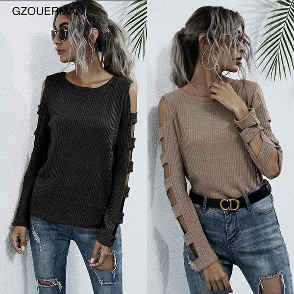 

fashion women girls hollow out pure color leisure knit female slim long sleeve o-neck pullover knitwear sweater women's sweaters, White;black