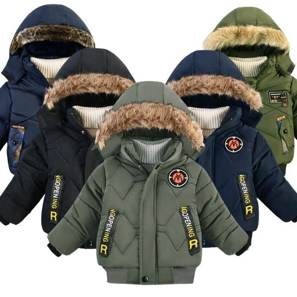 

jackets 2021 fashion boys fur collar jacket&outwear thicken warm hooded winter for boy children clothing parka coat, Blue;gray