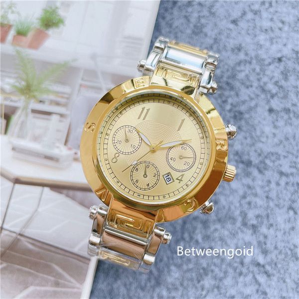

fashion brand watches men 3 dials style steel metal band quartz luxury wrist watch ve29220h, Slivery;brown