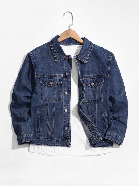 

men flap pocket denim jacket without tee o6hb#, Blue