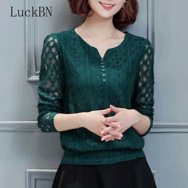 

women's blouses & shirts autumn lace blouse women fashion hollow out clothing long sleeve office ladies plus size blusas mujer, White