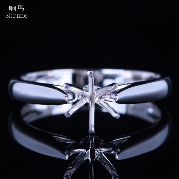 

cluster rings shruno solid 14k white gold au585 women trendy fine jewelry semi mount engagement wedding ring setting fit round cut 5.5-6.5mm, Golden;silver