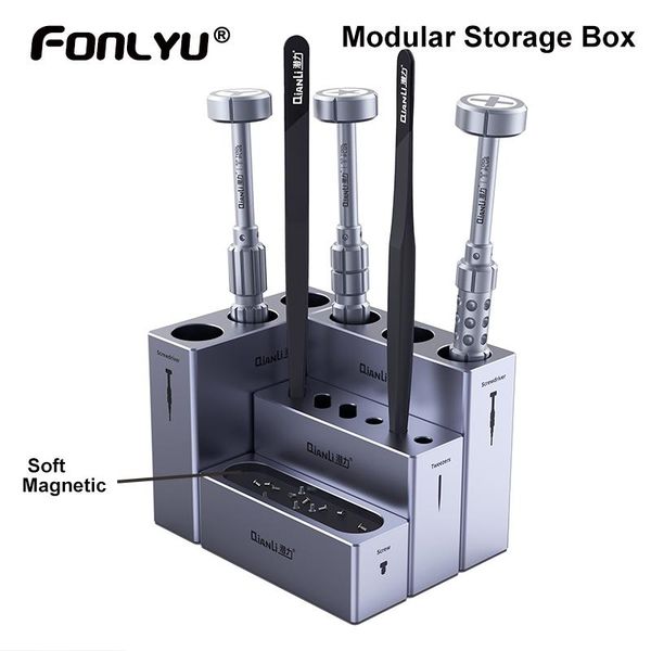 

qianli icube aluminum alloy body magnetic multi-functional modular storage box for mobile phone repair parts and tool organizer cell repairi
