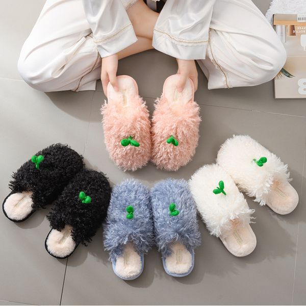 

women warm plush fur slippers winter house floor shoes couples indoor comfy slipper solid color female soft flurry slides 2022, Black