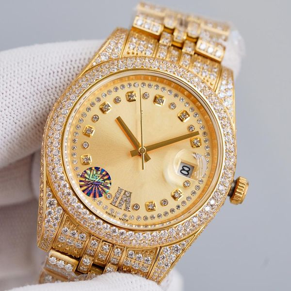

full diamond mens watch automatic mechanical 41mm diamonds bezel waterproof sapphire wristwatch diamond studded steel bracelet montre de lux, Slivery;brown