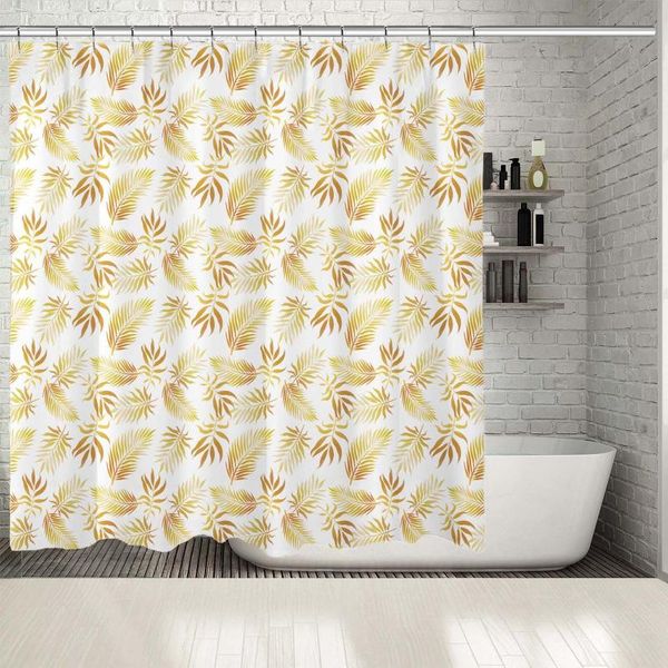 

shower curtains curtain gold palm tree leaves pattern tropical exotic jungle floral illustration autumn nature theme art