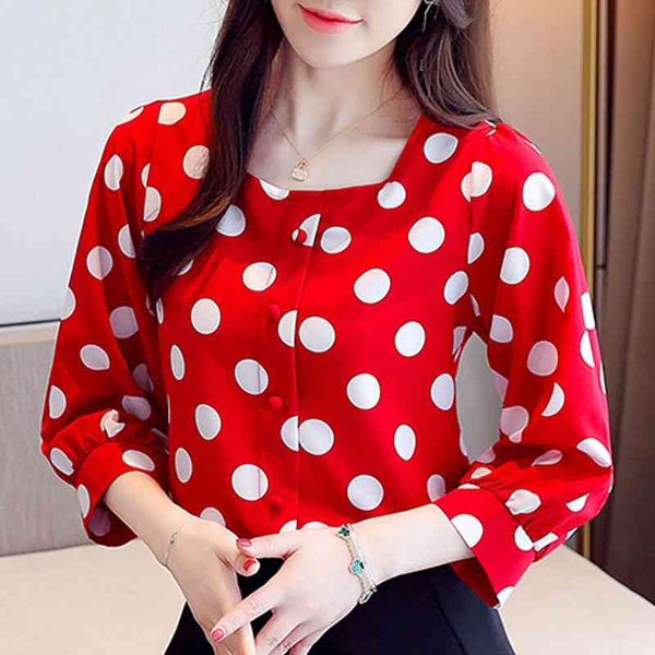 

blouse women o-neck dot chiffon blouse shirt women summer short sleeve blouse women shirts blusas camisas mujer d195 210602, White