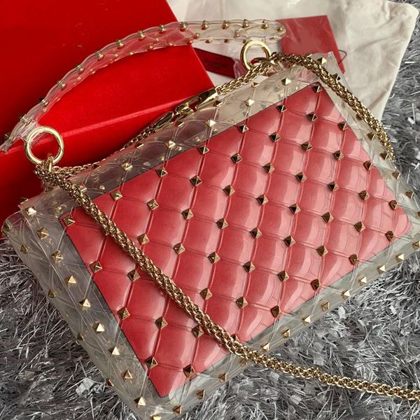 

transparent package messenger bags handbag fashion clear pvc jelly material sheepskin genuine leather hasp women purset5df