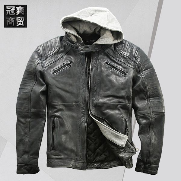 

Fashion Leather 2021 Men's Non Coated Water Dyed Top Layer Vegetable Tanned Sheep Locomotive Jacket Garment H93, Old grey
