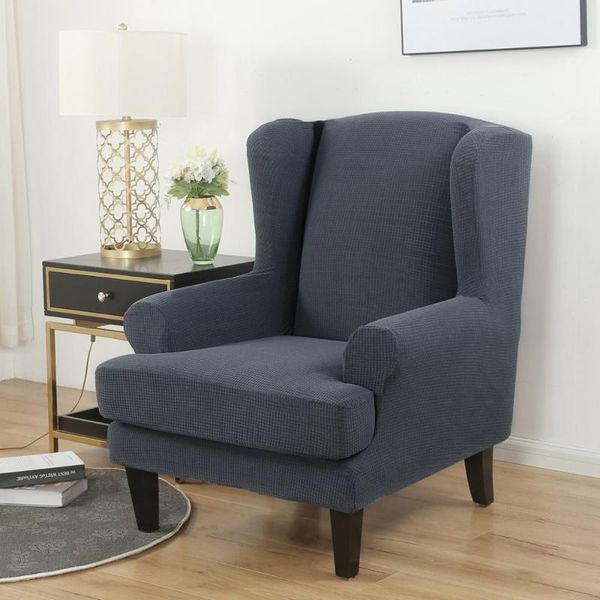

thickened solid color wing back chair cover jacquard spandex stretch slipcovers for office chairs stylish 2 piece set covers