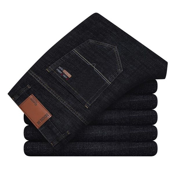 

men's jeans classic brand business thick autumn winter men anti-theft concealed button denim trousers male loose stretch casual pants, Blue