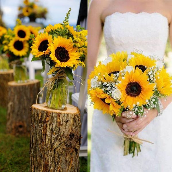 

branch artificial sunflower bouquet silk fake flower diy wedding bouquets centerpieces arrangements party home decor decorative flowers & wr