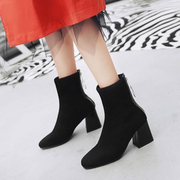 

boots oversized 12 13 14 15 16 17 high-heeled square-headed with high zipper and thick heels after color matching, Black