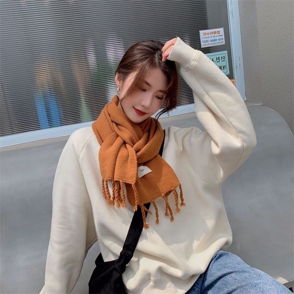 

autumn and winter new japan south korea solid color soft arctic velvet scarf female korean student manual tassel, Blue;black