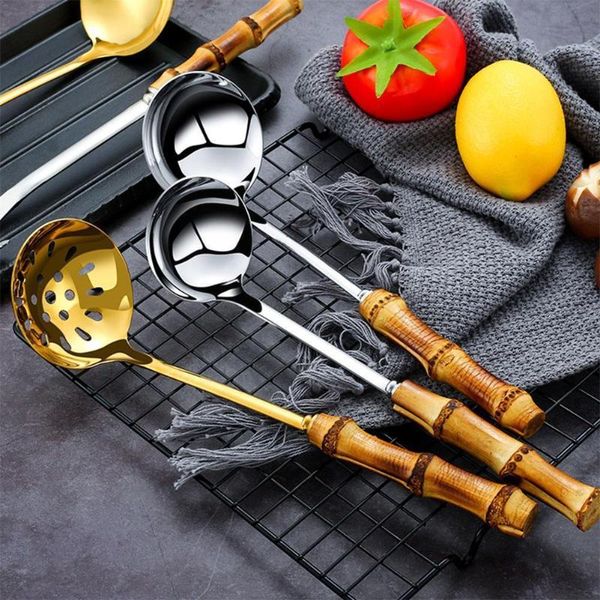 

spoons metal colander steel spoon noodle bamboo pasta tools soup practical scoop accessories handle kitchen t1q0