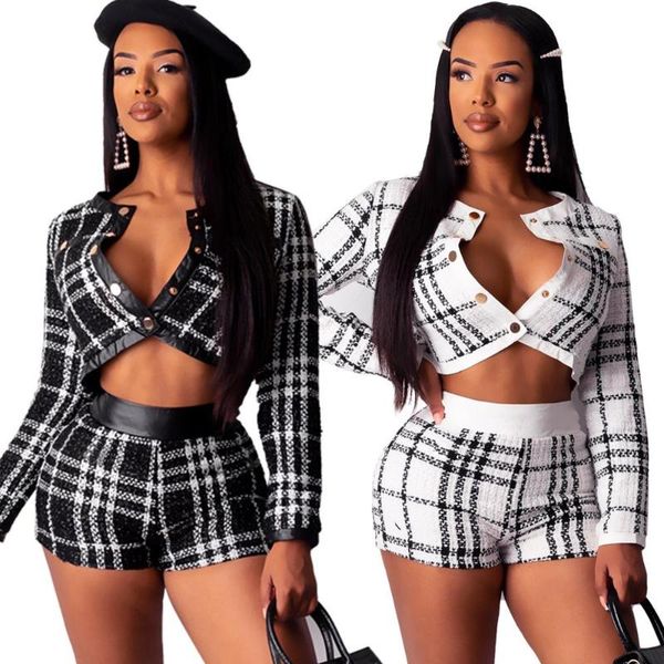 

two piece dress elegant 2 set women long sleeve jacket with shorts matching outfit autumn winter office lady clothes casual tracksuit, White