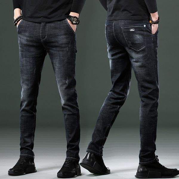 

jeans men's spring and autumn small leg korean business casual long pants, Blue