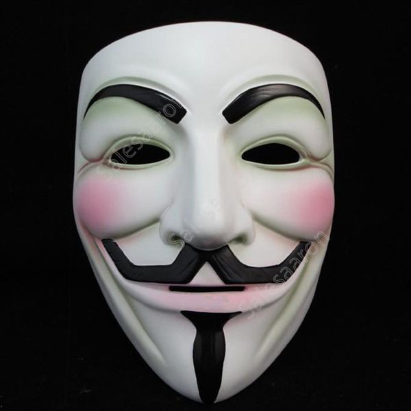 Branco v máscara máscara máscara halloween full face máscaras festa adereços vendetta anônimo filme cara máscaras dhs68