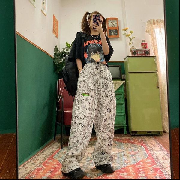 

hip hop wide leg women pants streetwear trousers korean style fashion vintage aesthetic hippie palazzo, Black;white