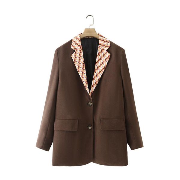 

women's suits & blazers woman vintage brown patchwork blazer 2021 autumn female long sleeve single breasted ladies high street outerwer, White;black
