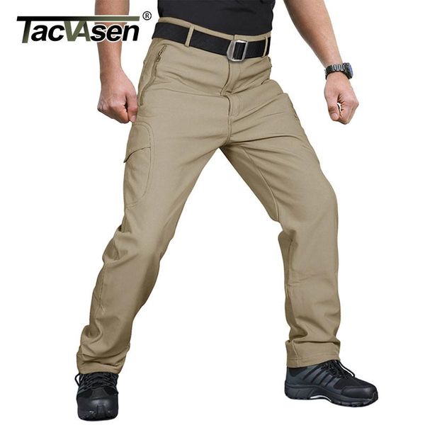 

men's pants tacvasen winter softshell fleece mens trousers multi-pockets military tactical combat hunt, Black