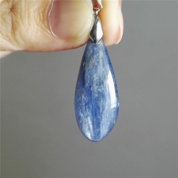 

lockets genuine blue gemstone natural kyanite pendant bead women man crystal power necklaces 33x12x4mm, Silver