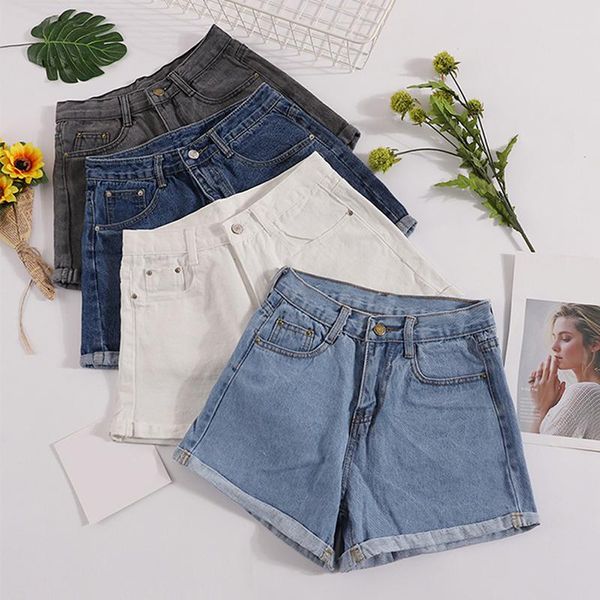 

casual solid sweet women denim shorts summer straight korean ladies mujer pockets empire mini jeans women's, White;black