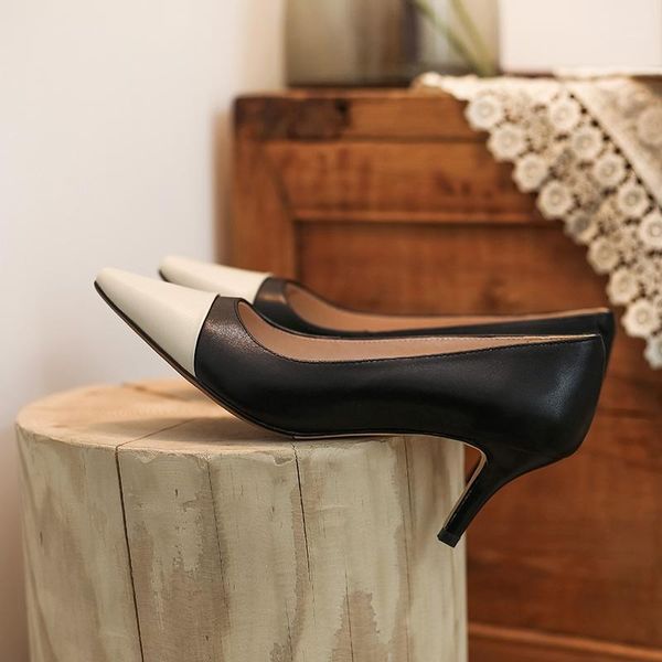 

chaussures femme high heels shoes women's pumps genuine leather mixed color classic women office ladies mujer dress1, Black