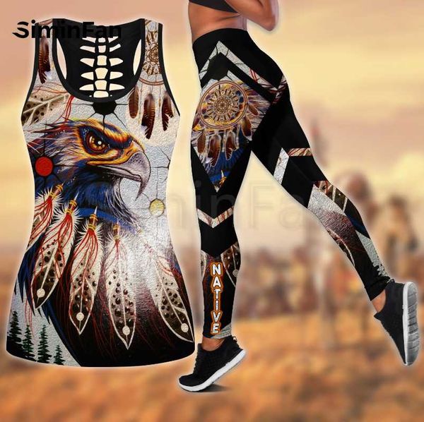 

women's two piece pants wolf eagle animal pieces yoga sets women 3d printed hollow out tank leggings summer vest casual sportswear pant, White