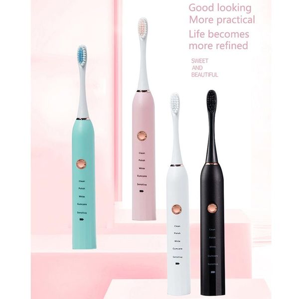 

smart electric toothbrush rechargeable black white sonic teeth brush oral hygiene ipx7 waterproof with replacement head gift