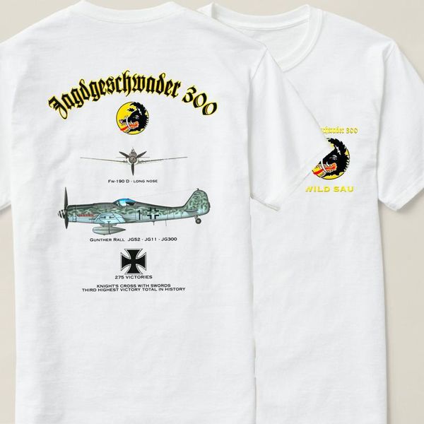 

men's t-shirts wwii german ace pilot gunther rall jg 300 wild sau fw-190d fighter t-shirt. summer cotton short sleeve o-neck t shirt s-, White;black