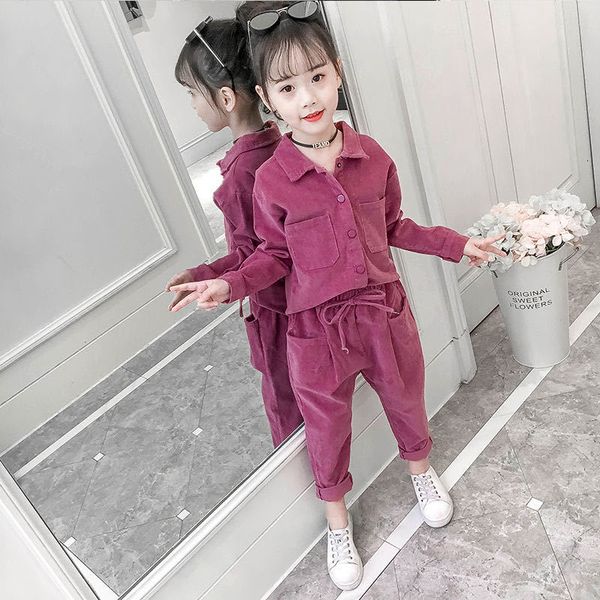 

girls' dresses girls clothes spring long-sleeved shirt+ pants sets corduroy two-piece 3-11 years teens children kids wear fall winter s, Red;yellow