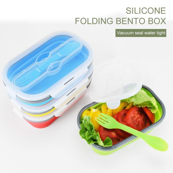 

dinnerware sets 1 pc portable picnic camping rectangle outdoor box silicone foldable lunch storage container bento microwavable kitchen