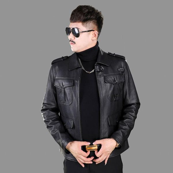

men's leather & faux haining natural deer skin short hunting jacket fashion spring autumn winter, Black