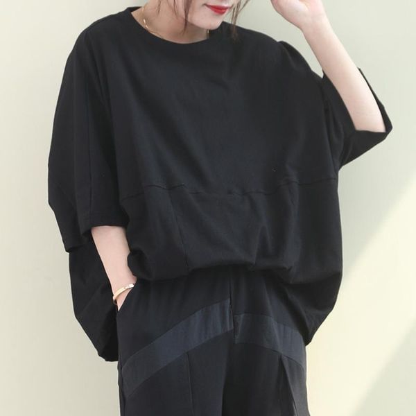 

women's hoodies & sweatshirts [ewq] 2021 summer pattern round collar three quarter solid patchwork pullovers vintage sweatshirt women, Black