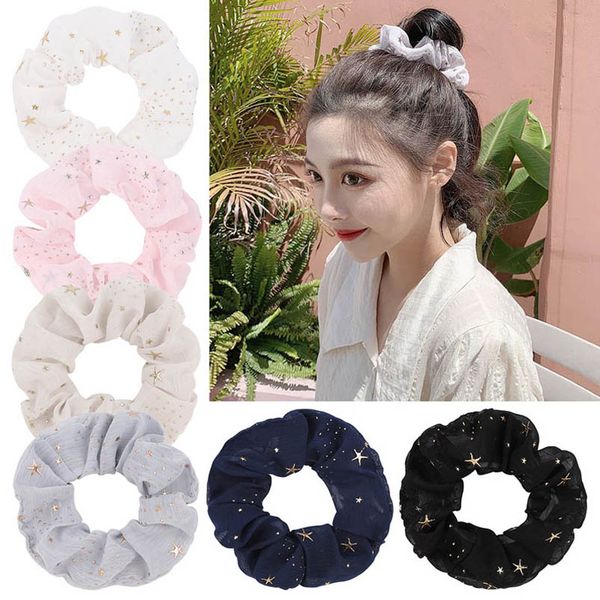 

girls hair accessories tie hairbands teenage childrens chiffon large sweet fabric ring scrunchies kids head bands b7668, Slivery;white