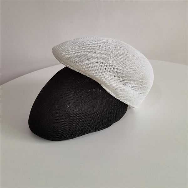 

berets spring and summer hollow breathable straw forward cap men women retro daddy art beret, Blue;gray