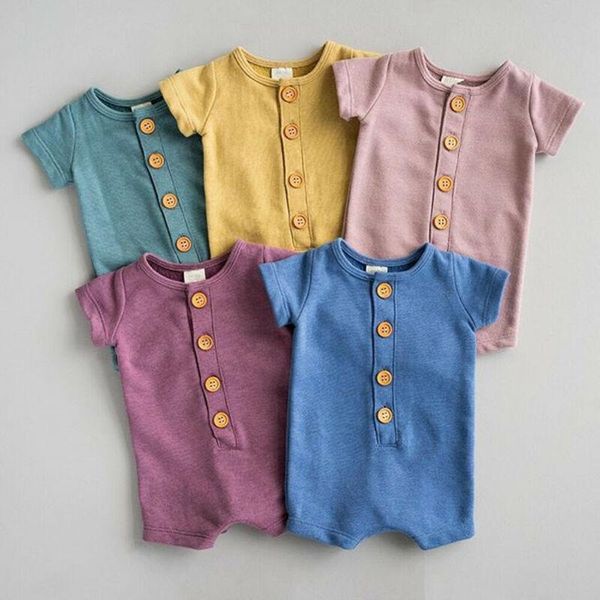 

jumpsuits infant born baby boy girl pure color short sleeve cotton romper jumpsuit sunsuit outfits clothes one piece 0-18month, Blue
